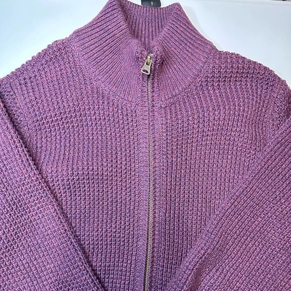 LL Bean Men's Organic Cotton Full Zip Sweater Purple Medium Regular 508221 - Picture 1 of 10
